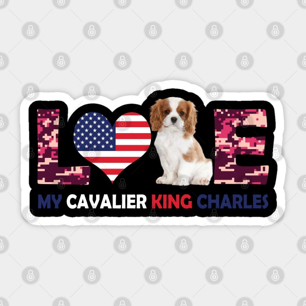 Love my Cavalier King  Charles  Patriotic American Flag Sticker by vip.pro123